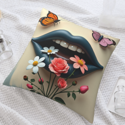 Doppelseitiges Plüschkissenbezug (18x18 Zoll) - Blumen-, Schmetterlings- und Lippenmuster