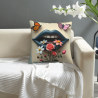 Fodera per cuscino in peluche reversibile (18x18 pollici) - Stampa fiori, farfalle e labbra rosse