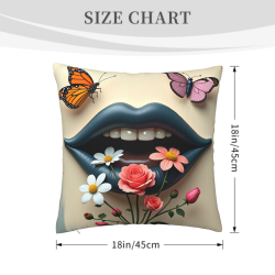 Fodera per cuscino in peluche reversibile (18x18 pollici) - Stampa fiori, farfalle e labbra rosse