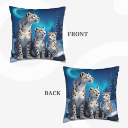 Coussin en Peluche Motif Léopard des Neiges 18x18in