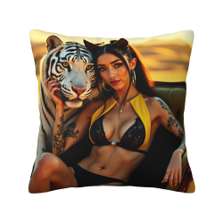 Housse de Coussin en Peluche avec Portrait Féminin Éblouissant - Okomall