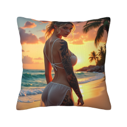 Cuscino in Peluche Doppio - Lato 18x18in (Bellezza Estiva in Spiaggia)
