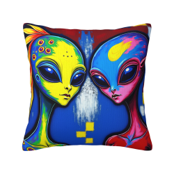 더블 사이드 플러시 베개커버 (에일리언 패턴) 18x18인치