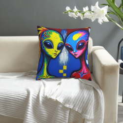 غطاء وسادة من الفرو مزدوج الوجه (نمط كائن فضائي) 18 × 18 بوصة