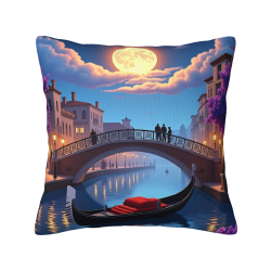 غطاء وسادة مخمل مزدوج الجانب (ليلة البدر في البندقية) 18x18 بوصة