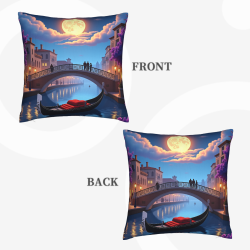 Housse de Coussin en Peluche (Nuit Illuminée par la Lune à Venise) 45x45 cm