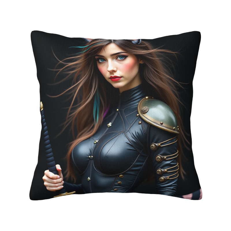 Housse de Coussin en Peluche - Guerrière Féminine Fantastique (18x18in)