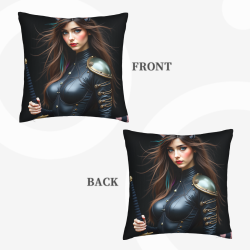 Housse de Coussin en Peluche - Guerrière Féminine Fantastique (18x18in)