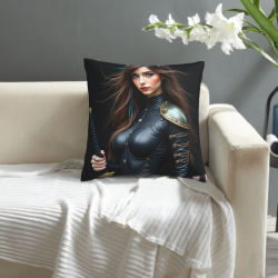 Housse de Coussin en Peluche - Guerrière Féminine Fantastique (18x18in)