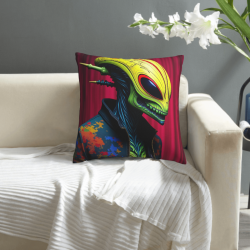 Housse de coussin en peluche réversible (18x18 pouces) - Motif de créature extraterrestre