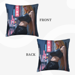 Funda de almohada de chica belleza Cyberpunk - Paisaje nocturno de ciudad neón