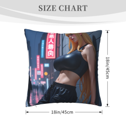 Housse de coussin fille beauté Cyberpunk - Paysage nocturne de ville néon