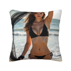 Funda de cojín de felpa de doble cara (18x18 pulgadas) - Belleza de bikini en la playa
