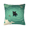 18x18 Inch Double - Sided Plush Pillowcase with Black Cat Playing in Water Pattern