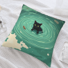 Housse de coussin en peluche recto-verso 18x18 pouces avec motif de chat noir jouant dans l'eau