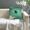 18x18 Inch Double - Sided Plush Pillowcase with Black Cat Playing in Water Pattern