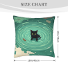 18x18 Zoll Kissenbezug aus Plüsch mit doppelseitigem Muster einer schwarzen Katze, die im Wasser spielt