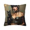 Funda de almohada de felpa doble cara 18x18 pulgadas con diseño de belleza y gato negro