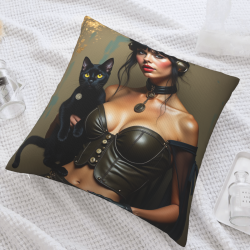 Funda de almohada de felpa doble cara 18x18 pulgadas con diseño de belleza y gato negro