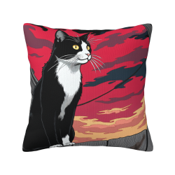 Copricuscino in peluche reversibile con motivo gatto, 18x18 pollici