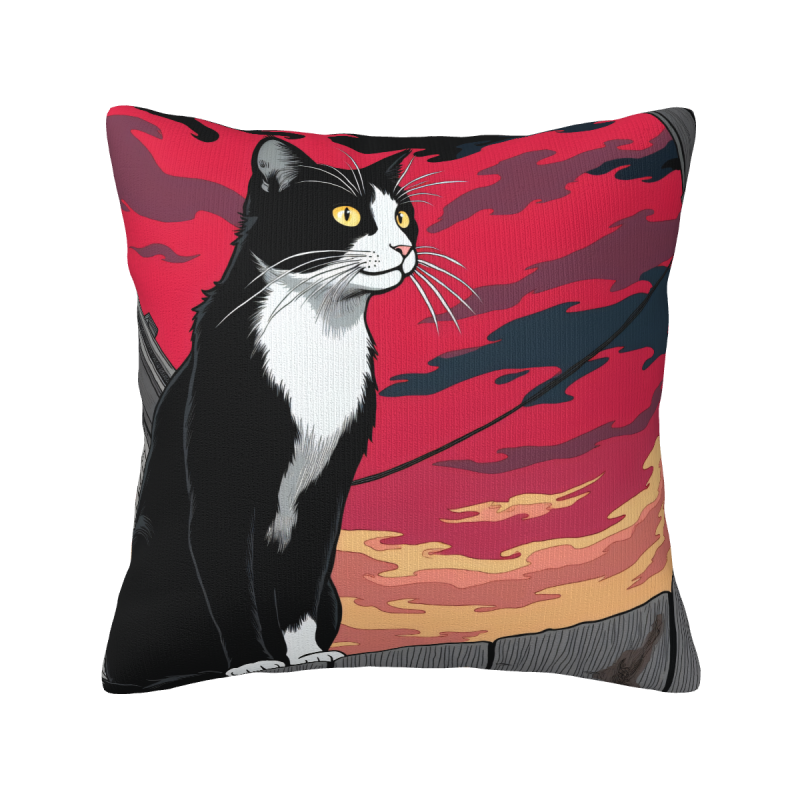 Funda de almohada de felpa reversible con estampado de gato, 18x18 pulgadas