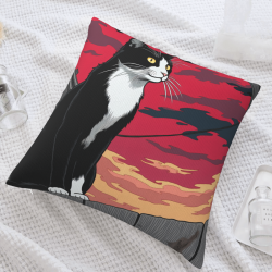 Funda de almohada de felpa reversible con estampado de gato, 18x18 pulgadas