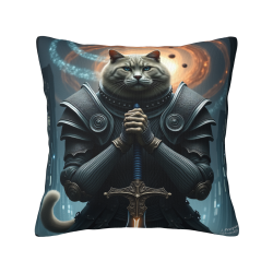 18x18 Zoll Doppelseitiger Plüsch-Kissenbezug mit Katzenritter-Muster