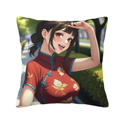 18x18 Zoll doppelseitiges Plüschkissenbezug mit Anime-Mädchen-Druck