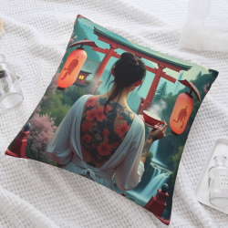 Housse de coussin en peluche réversible style japonais de 18x18 pouces