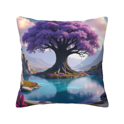 Funda de cojín de 45x45 cm de doble cara con textura de piel y patrón de árbol púrpura onírico
