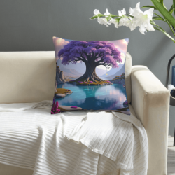 18x18 - inch Double - Sided Furry Pillow Cover with Dreamy Purple Tree Pattern