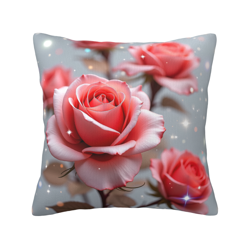 Housse de coussin en peluche recto-verso 18x18 pouces avec motif rose