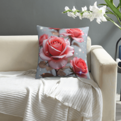 Housse de coussin en peluche recto-verso 18x18 pouces avec motif rose