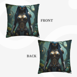 18x18 Inch Double - Sided Plush Pillowcase with Female Warrior Pattern