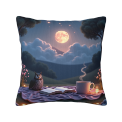 18x18インチ 両面プリントプラッシュ 月夜のフクロウ柄枕カバー