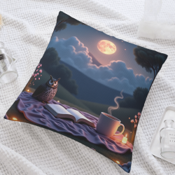 18x18英寸雙面毛絨月夜貓頭鷹圖案抱枕套