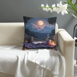 Funda de cojín de felpa de 18x18 pulgadas con patrón de búho en noche iluminada por la luna