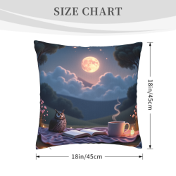 18x18 Inch Double - Sided Plush Moonlit Night Owl Pattern Pillowcase