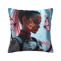 Funda de almohada de felpa doble cara de 18x18 pulgadas con diseño de chica cyberpunk