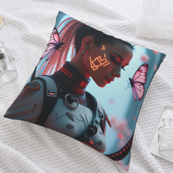 Housse de coussin en peluche recto-verso 18x18 pouces avec motif de fille cyberpunk