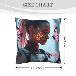 Housse de coussin en peluche recto-verso 18x18 pouces avec motif de fille cyberpunk