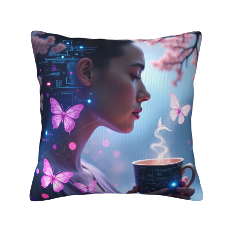 Housse de coussin pelucheuse de 18x18 pouces avec motif de fille rêveuse et papillons
