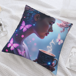 18x18 - inch Double - Sided Fuzzy Pillowcase with Dreamy Girl and Butterfly Pattern