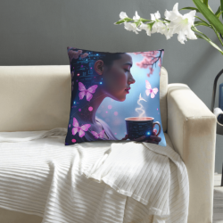 18x18 - inch Double - Sided Fuzzy Pillowcase with Dreamy Girl and Butterfly Pattern