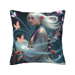 古風美人圖案雙面毛絨抱枕套18x18英寸