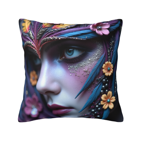 Coussin en Peluche Double Face 45x45 cm avec Portrait et Fleurs