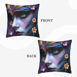 Coussin en Peluche Double Face 45x45 cm avec Portrait et Fleurs