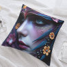 Coussin en Peluche Double Face 45x45 cm avec Portrait et Fleurs