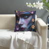 18x18 Zoll doppel-seitiger Plüsch-Kissenbezug mit künstlerischem Porträt und Blumen