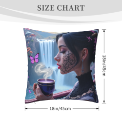 18x18英寸雙面毛絨印花抱枕套 - 古風美人